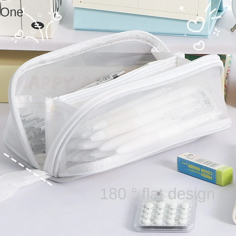 

Ins Fashion Large Capacity Mesh Pencil Case Solid Color Mesh Stationery Storage Bag Portable Zipper Makeup Bag Office Supplies