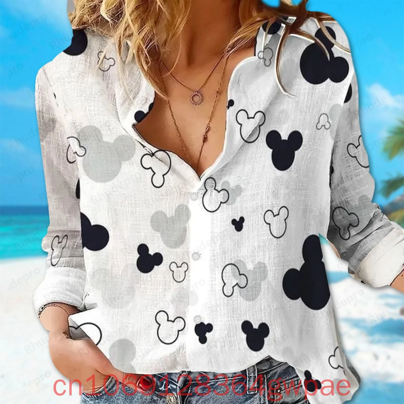 Disney Mickey Cruise Pirate Women's Shirt Casual Button Up Long Sleeve Shirt Mouse Pirate Women Fashion Casual 3d Print Shirts