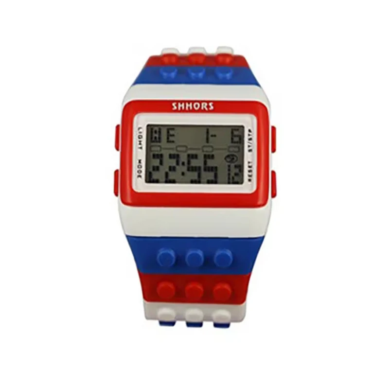 Mannen en vrouwen kijken trendy regenboog bouwstenen studentenpolshorloge multifunctionele LED waterdichte elektronische sporthorloges