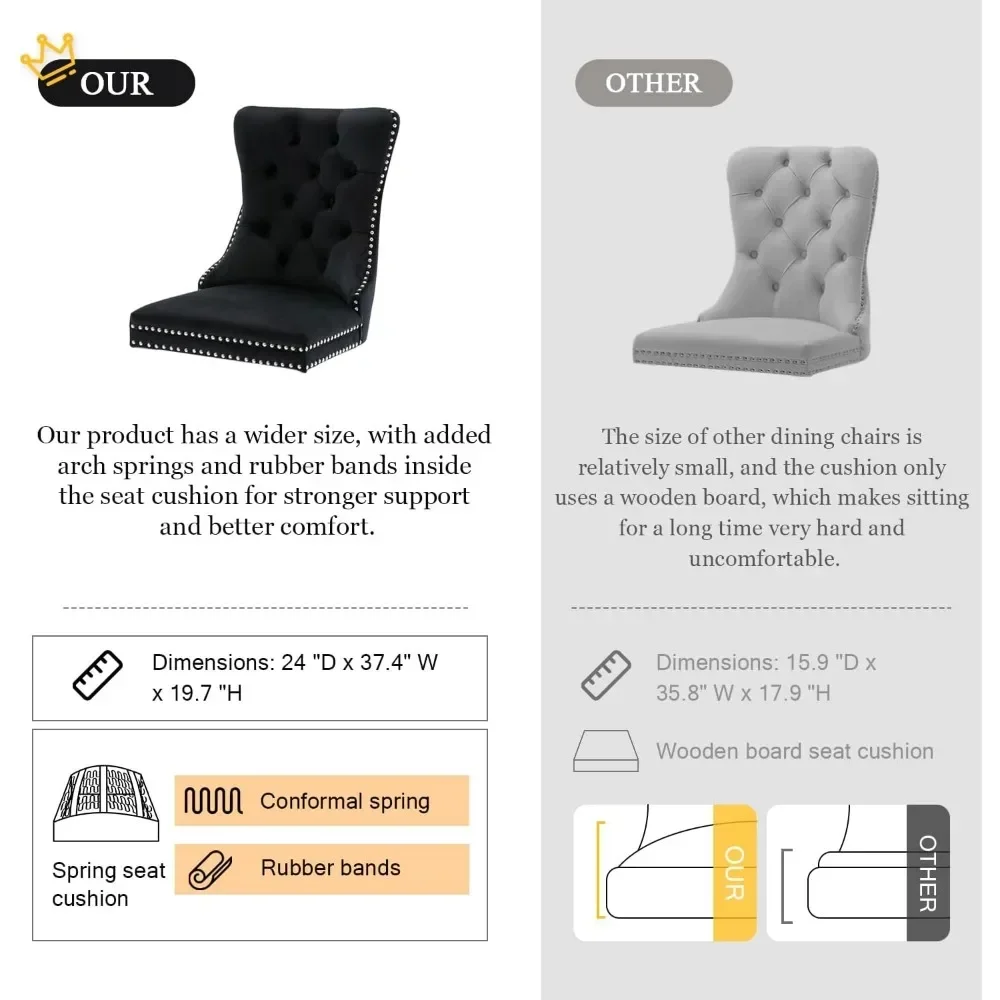 Tufted Dining Chairs ,Dining Chairs with Nailhead Back and Ring Pull Trim, Velvet Upholstered Dining Chairs image 3