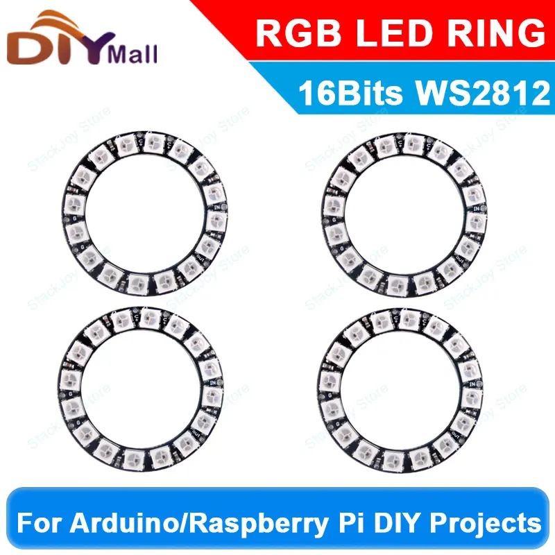 WS2812B 5050 RGB LED Ring 16-Bit Programmable Addressable Light Circle with Integrated Drivers for Arduino/RPi DIY Projects