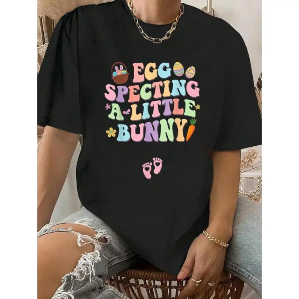 

Women's Easter Pregnancy Reveal T-Shirt "Egg-specting a Little Bunny" Cute Mom To Be Gift New Baby Announcement Tee