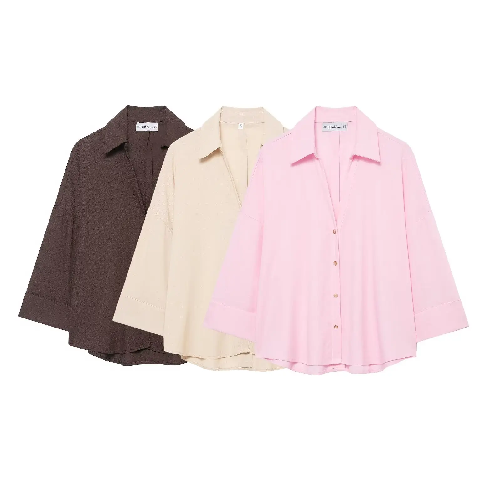 

Повседневная рубашка с короткими рукавами и свободным воротником, женская однотонная рубашка на пуговицах, летний стиль