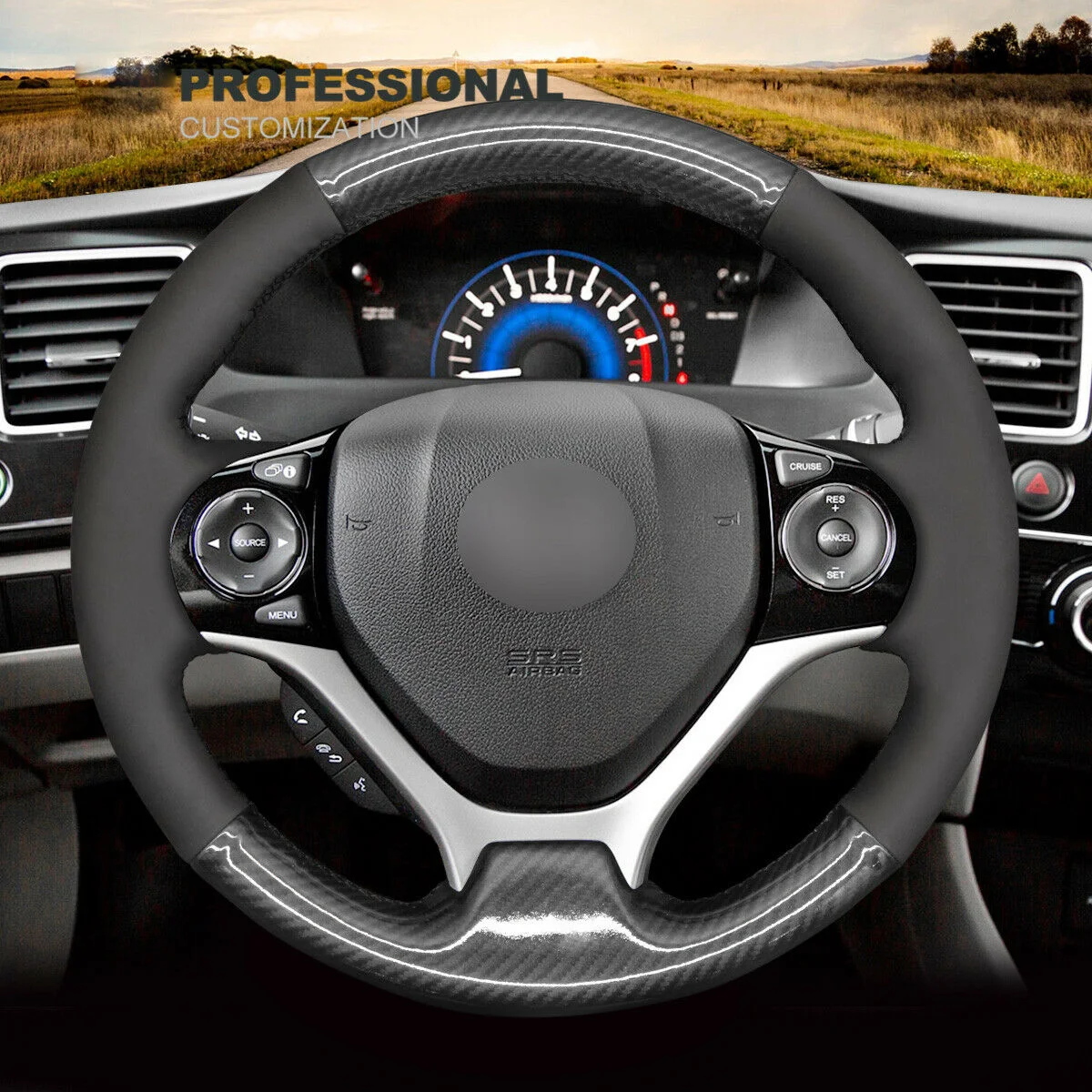 

DIY Hand Stitch PU Carbon Fiber Suede Car Steering Wheel Cover Wrap for Honda Civic 9 2012 2013 2014 2015 Car Accessories