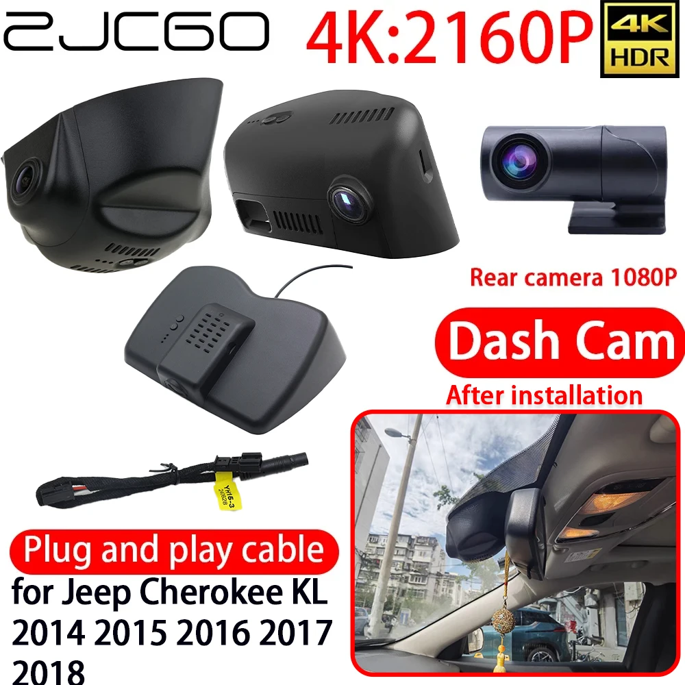 

ZJCGO 4K DVR Dash Cam Wifi Front 2160P Rear Car Camera 24h Monitor Video Recorder for Jeep Cherokee KL 2014 2015 2016 2017 2018