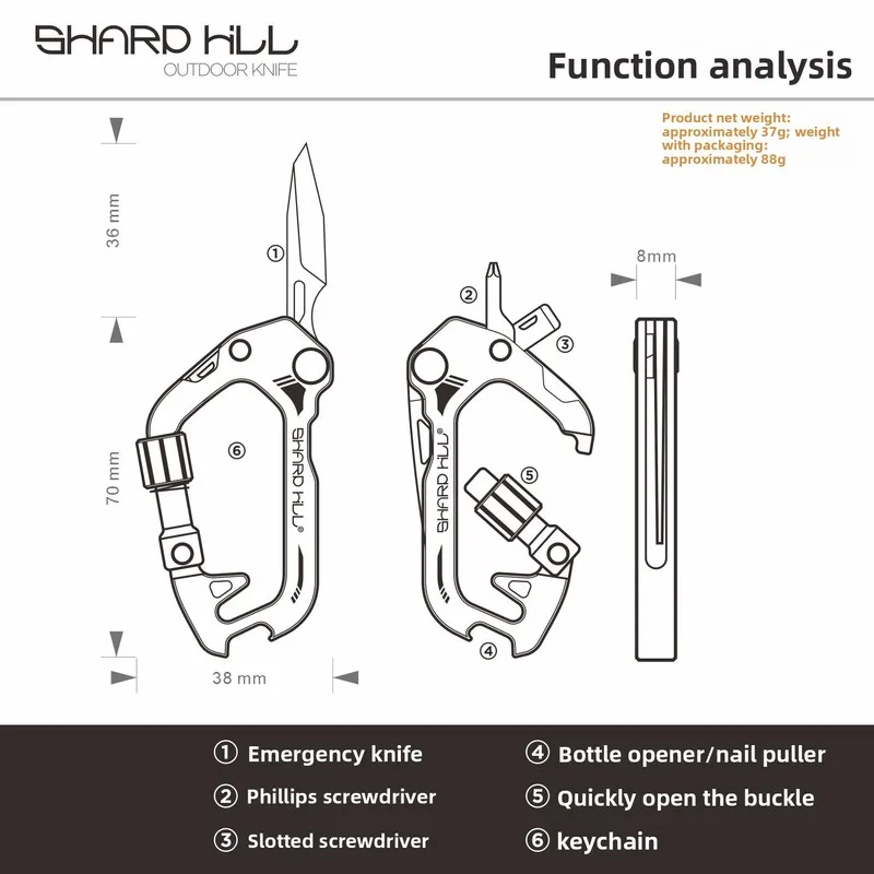 titanium alloy carabiner for outdoor use edc multifunctional keychain with damascus steel utility knife bottle opener and other