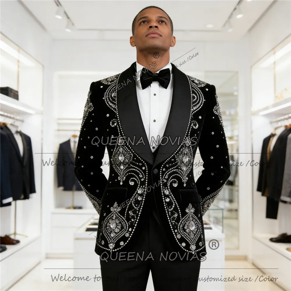 

Изысканные мужские костюмы с бисером и стразами, пиджаки с лацканами-шалью для выпускного вечера, индивидуальный пошив, комплект из 2 предметов, свадебные смокинги для жениха, trajes para hombre