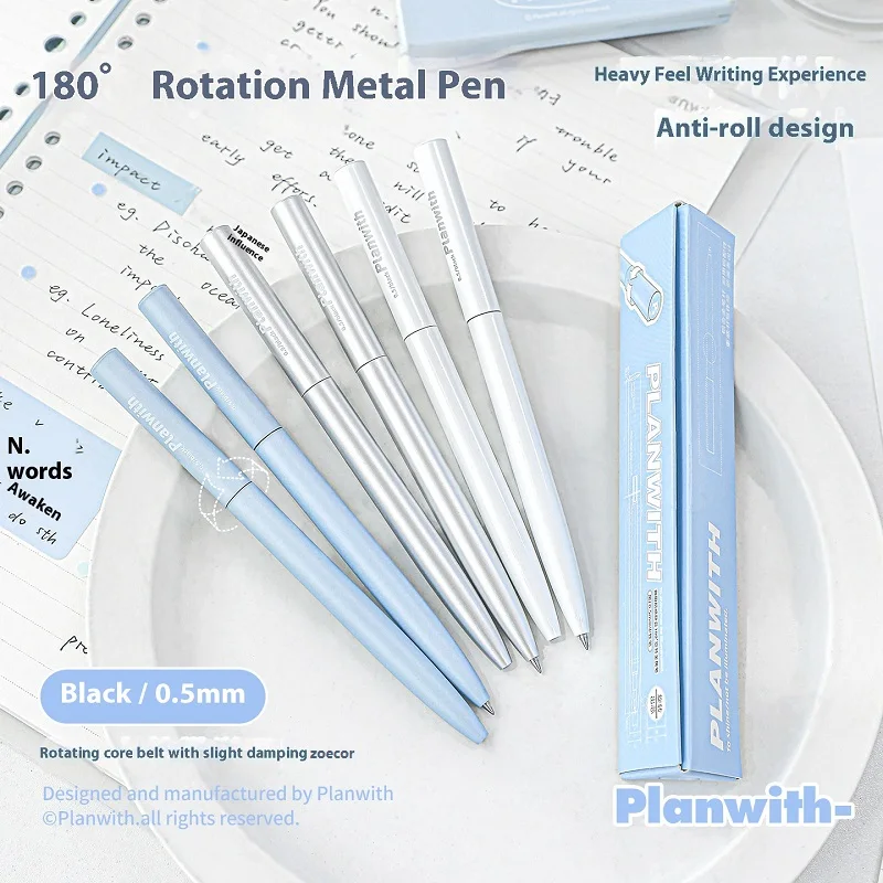 

Planwith Metallic Texture Pen Body Rotating With Micro Damping Metal Ballpoint 0.5mm Quick Drying Heavy Sense Writing Stationery