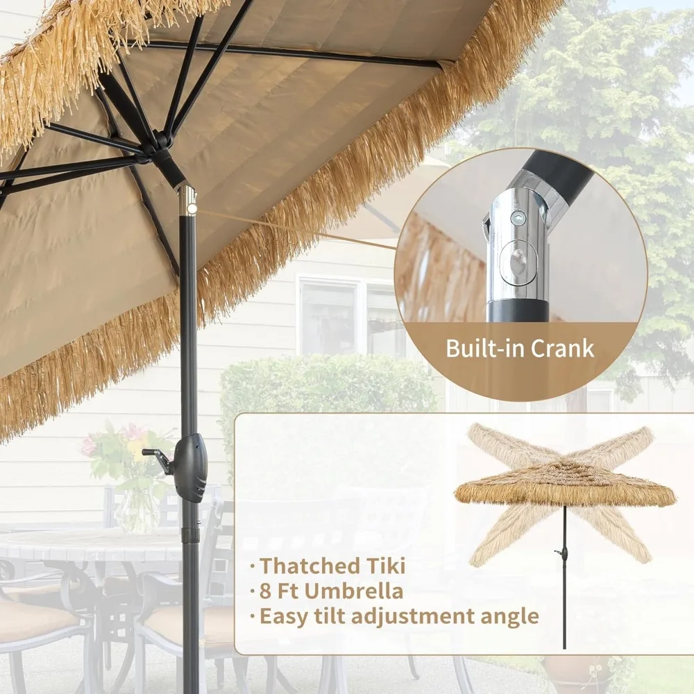 8FT Tiki Paraplu Outdoor Patio, Thatch paraplu, Tijd Tiki Paraplu Hawaiiaanse Stijl Strandparaplu