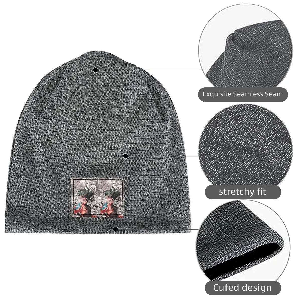 Senku Ishigami Dr Stone Apan Anime Waffle Knit Fleece Lined Beanie with PU Leather Patch Unisex Warm Winter Soft Cap