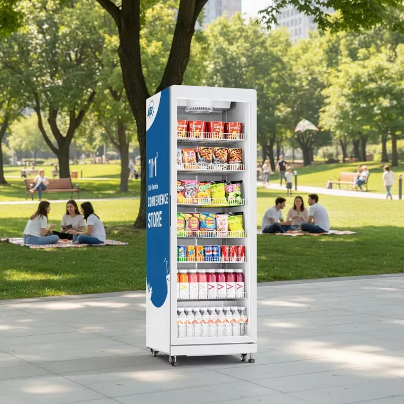FOODLINE Customized Smart Open Door Cabinet QR Code Card Payment Commercial Cooler Vending Machine SDK