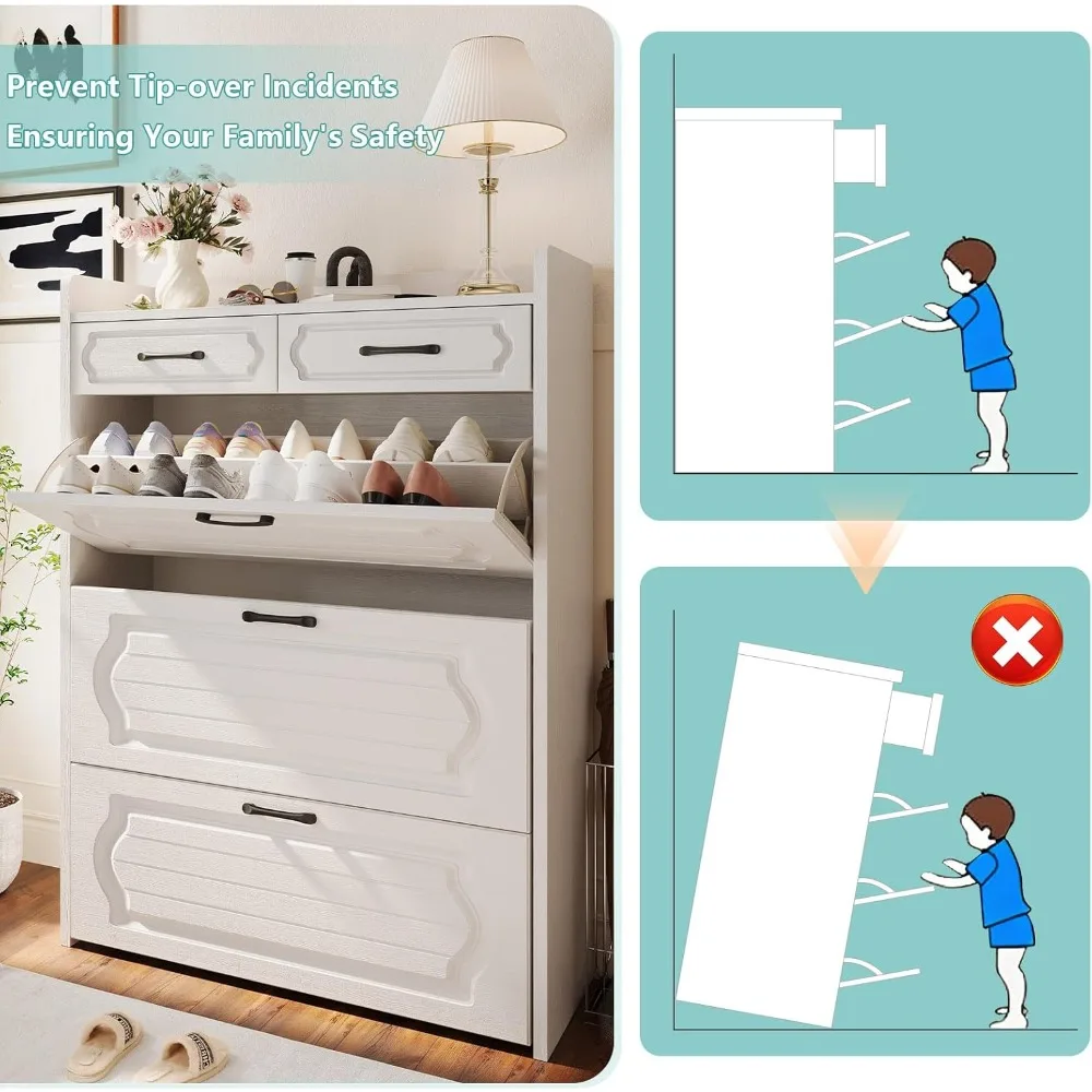 Shoe Cabinet with 3 Flip Drawers and 2 Storage Drawers, Shoes Organizer Cabinets with Adjustable Divider, Hidden Shoe Stor