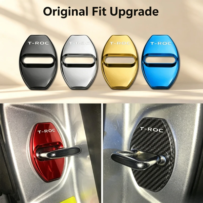 4Pcs Stainless Steel Anti-rust Car Door Lock Protection Covers for Volkswagen T-ROC Logo GTI Jetta RLine Polo Golf Passat Tiguan
