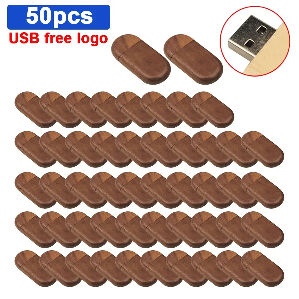 50 szt. Pamięć USB 128GB Pendrive 2.0 drewniane darmowe Logo Personal Personal Pendrive 4GB 8GB 16GB 32GB 64GB prezent ślubny