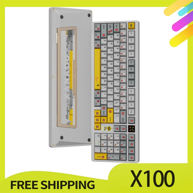 

Bee With T I X100 Mechanical Keyboard Tri-Mode Cnc Alloy Wireless Bluetooth Gasket Argb Kailh Kkt Axis 8000mah For Pc Customized