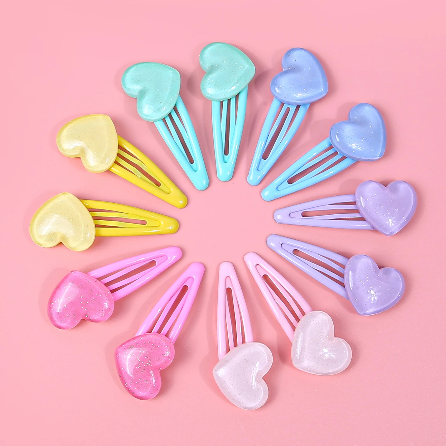 12/24pcs Acrylic Glitter Heart BB Clips Fashion Cute Sweet Barrettes For Kids Women Daily Decor Hair Accessories