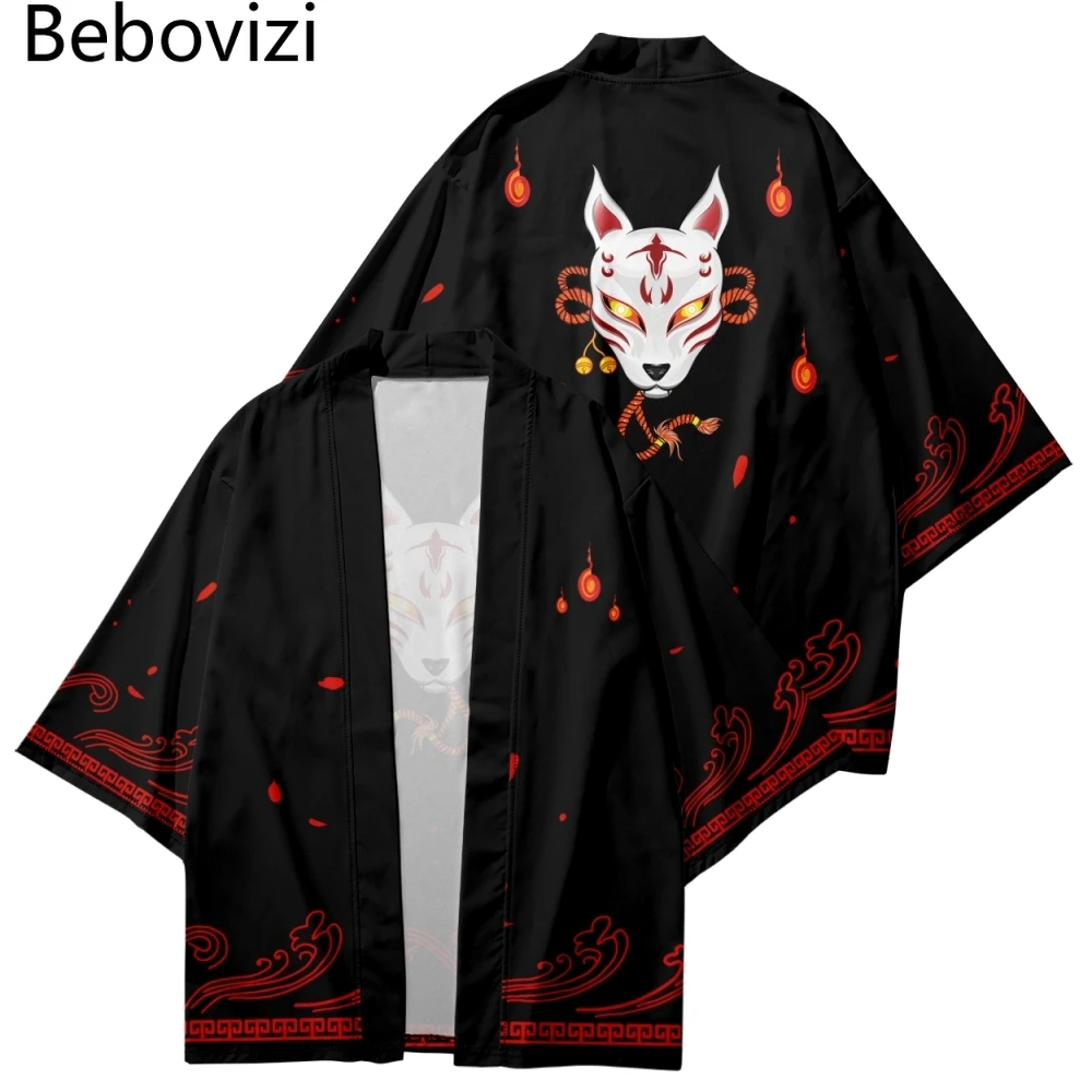 

Japanese Streetwear Anime Fox Print Oversized Cardigan Women Men Harajuku Haori Kimono Cosplay Top Vintage Style Shirts Yukata