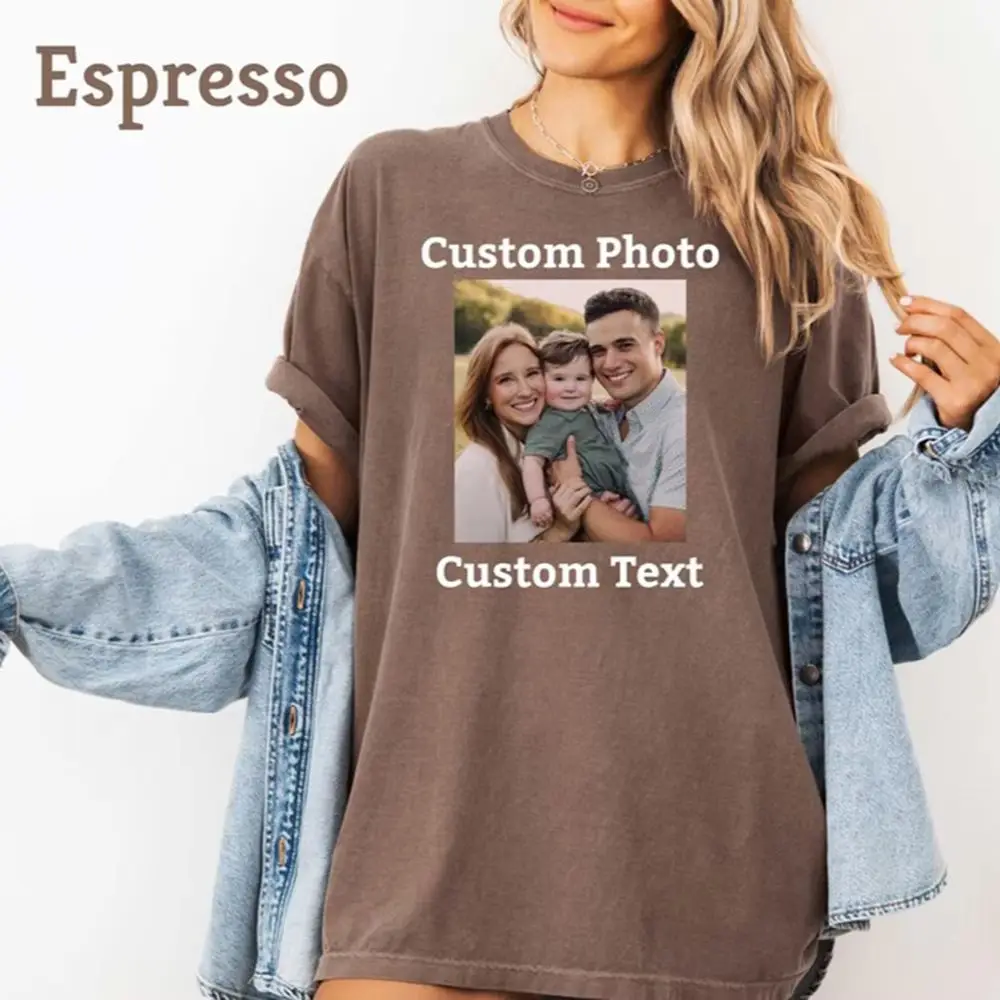 

Washed Soft T Shirt Custom Family Photo Image Print Personalized DIY Design Unisex Daily Casual Reunion Birthday Gift