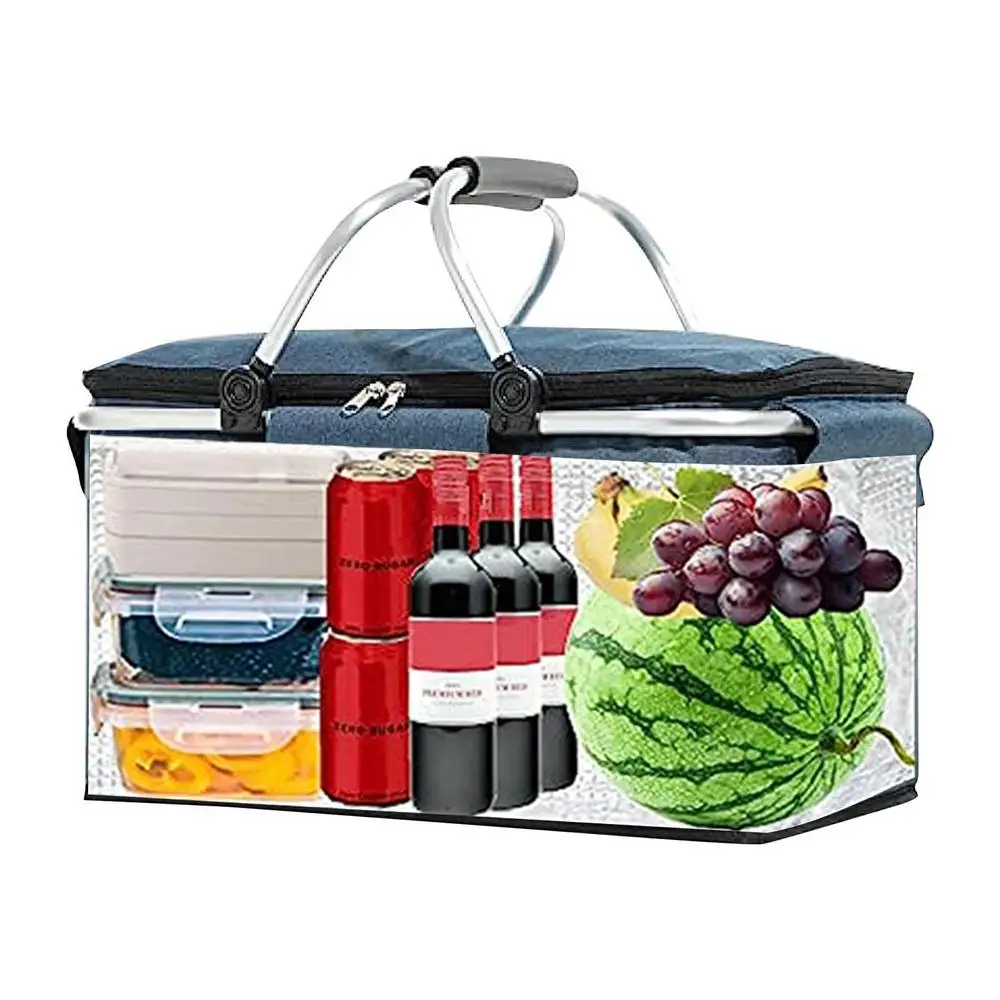 Description Picture 6 of itemPicnic Insulated Picnic Basket Foldable Picnic Cooler Portable Storage Basket With 2 Handles Outdoor Camping Travel Picnic Bag