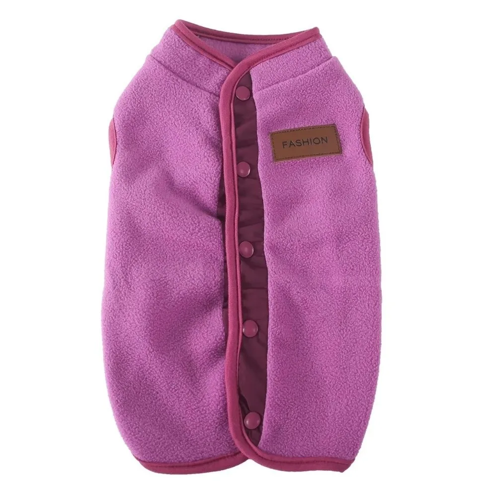 Modischer Fleece-Hundewintermantel mit Knopfverschluss, weiche Hundeweste, einfarbig, dicker, warmer Haustierpullover für Spaziergänge im Freien. – Detail 2