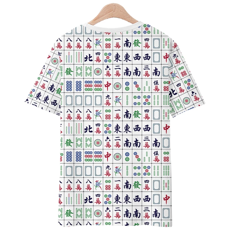 Chinese style mahjong suit men's and women's round neck T-shirt short sleeve summer loose fashion print China-Chic clothes ins