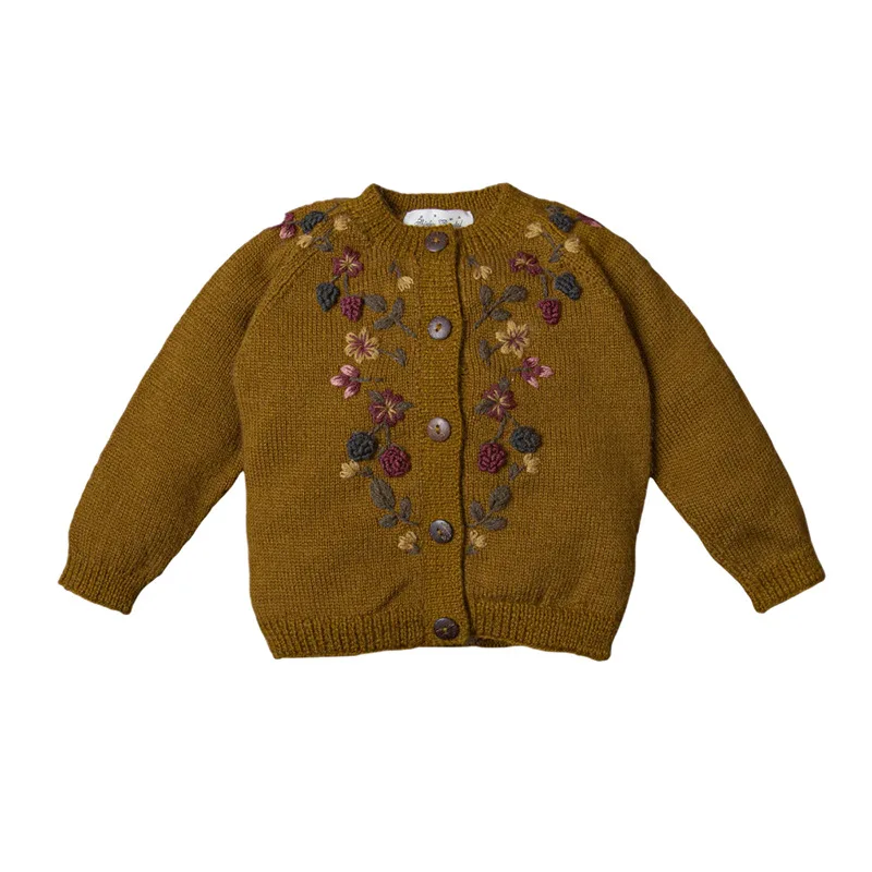 2023 Girls Knitted Cardigan for Winter Autumn Kids Girl Coats Vintage Boutique Knit Sweaters Jacket Children Embroidery Outfits