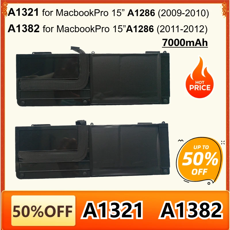A1321 A1382 Laptop Battery for Apple Macbook Pro 15.4 Inch A1286 2009 Mid 2010 MB985 MC118 A1286 Late 2011 2012 MC723 MC721