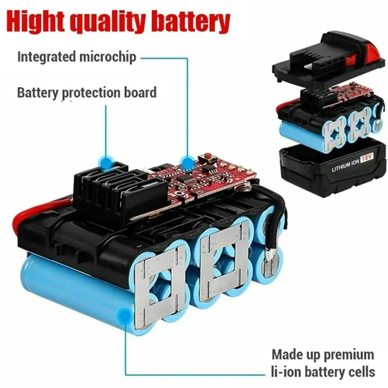 For Milwaukee M18 Power Tool Battery, Charger, 18V 6000mAh, BR, XC, 18V,  M18B5, 48-11-1860, Built-in 21700 Battery