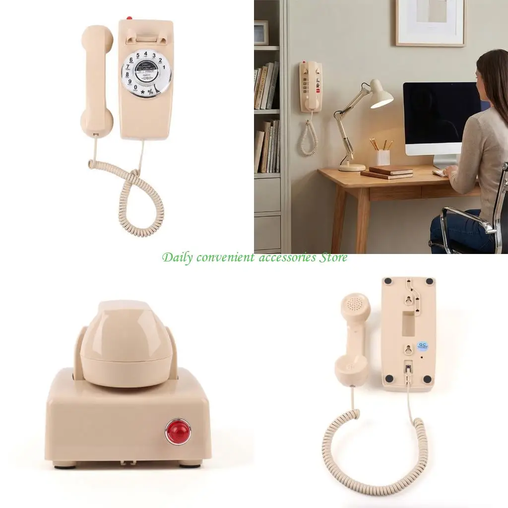 97QB Global Compatible Retro Fixed Phone Wall Mounted with FSK DTMF System for Home Office Landlines Use