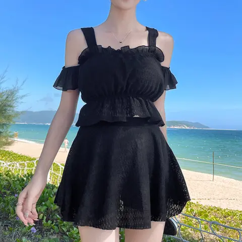 가슴 패드가 있고 언더와이어가 없는 여성용 스플릿 수영복, 섹시한 멜빵, 핫 용수철 수영복, 도매