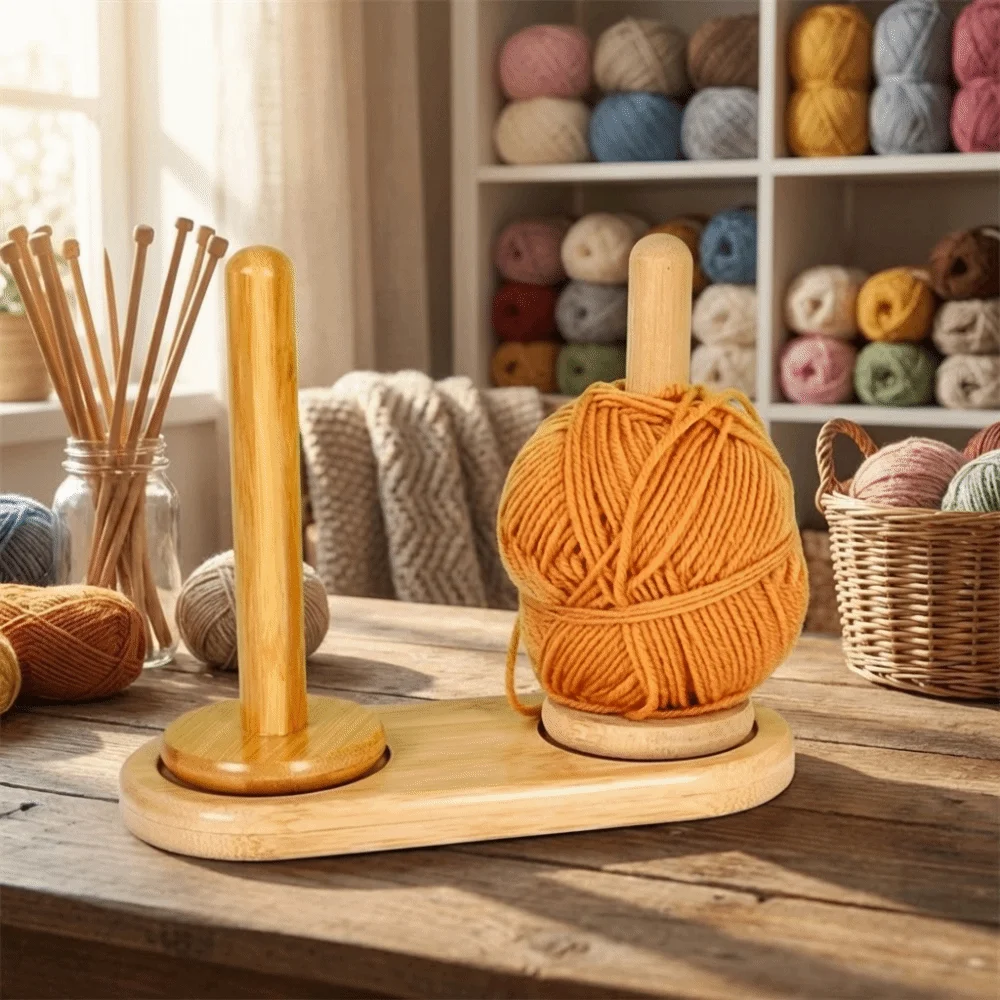 

Practical Detachable Base Yarn Storage Rack Stable Handmade Wooden Yarn Holder Vertical Rotating Yarn Winder DIY Knitting