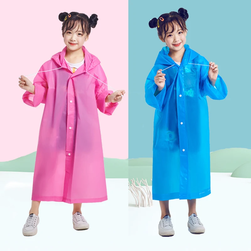 High Quality Eva Children Raincoat Waterproof Transparent Thickened Camping Hiking Boys and Girls Non-disposable Raincoat Set