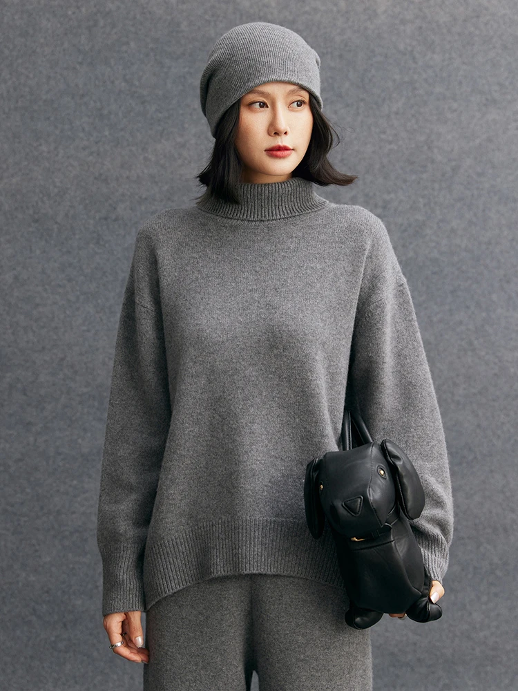 

TLOML New Women 100% Cashmere Sweater Turtleneck Pullover Loose Thick Cashmere Knitwear Autumn Winter Soft Warm Luxury Lazy Tops