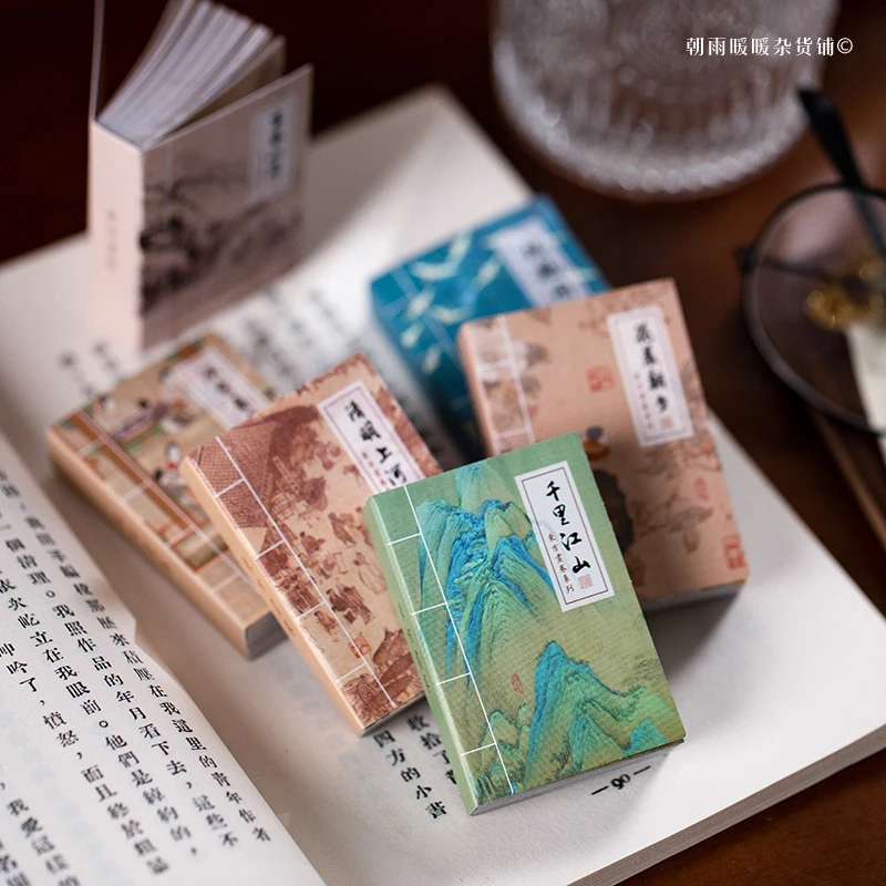 Livre d'autocollants style chinois « Pluie du matin, mille milles de montagnes et de rivières », calligraphie et poèmes anciens, matériel de décoration pour journal DIY