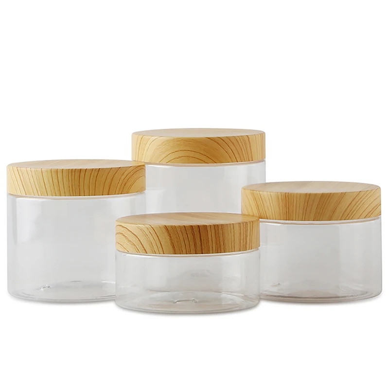 80/100/120/150/200/250ml 1pcs Empty Clear Pet Jars Containers With Imitation Wood Texture Lids Jar Home Plastic Seasoning Bottle