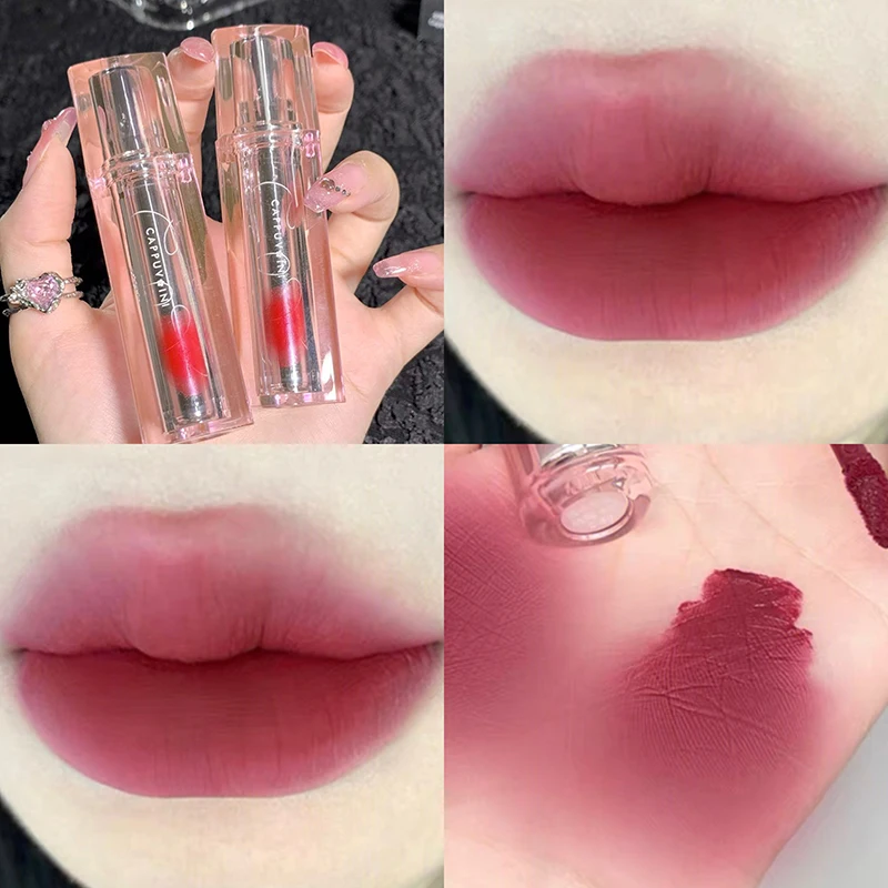 Pintalabios transparente de arcilla acrílica, lápiz labial mate, resistente al agua, terciopelo desnudo, Sexy, pigmentos para labios rojos y marrones, maquillaje de larga duración