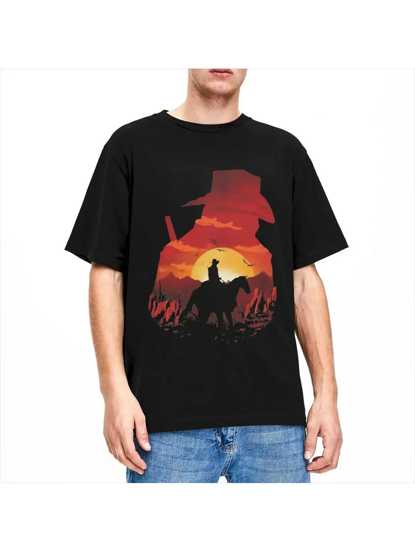 Винтажная футболка Arthur Morgan с видом на спину для мужчин и женщин, новинка, футболка с коротким рукавом и круглым вырезом, одежда из чистого хлопка Винтажная футболка Arthur Morgan с видом на спину для мужчин и женщин, новинка, футболка с коротким рукавом и круглым вырезом, одежда из чистого хлопка