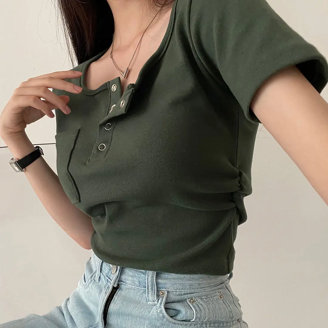 Short Sleeved T-shirt for Women, Slim Top, Spicy Girl, Versatile Short Top, South Korea Fashion, Pure Desire, Summer, New