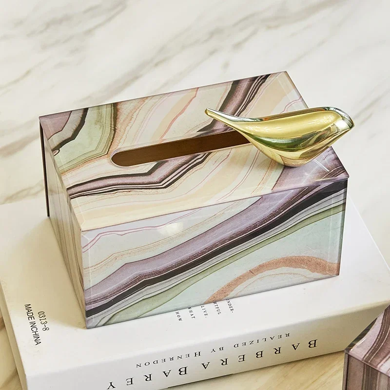 Modern and simple American paper storage box home living room restaurant home gold European creative leather tissue box