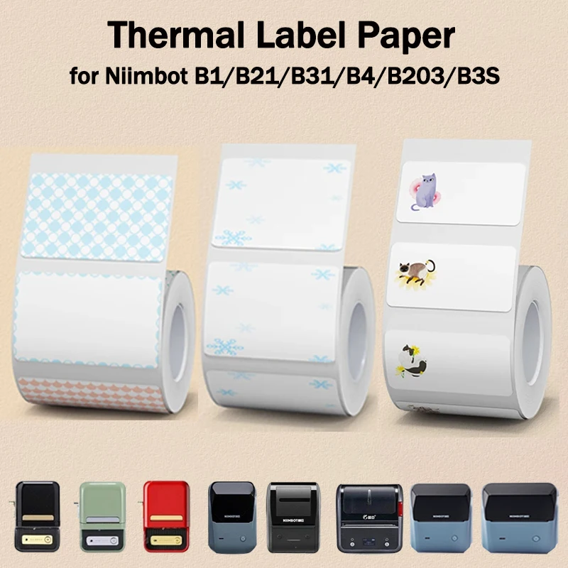 

Бумага для этикеток NIIMBOT B1/B21/B31/B4/B203/B3S, милые цветные наклейки, бумага для принтера Niimbot, термобумага, самоклеящиеся ценники