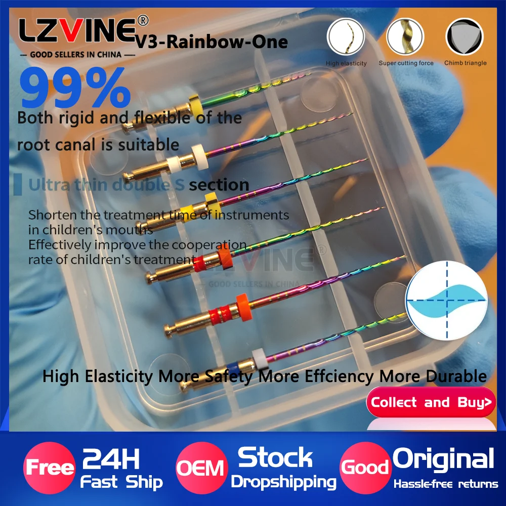 

6Pcs 25mm Dental Rainbow One Files Heat Activated NiTi Rotary Root Canal Files Engine Use Endodontic Instruments1504# 20# 25#30#