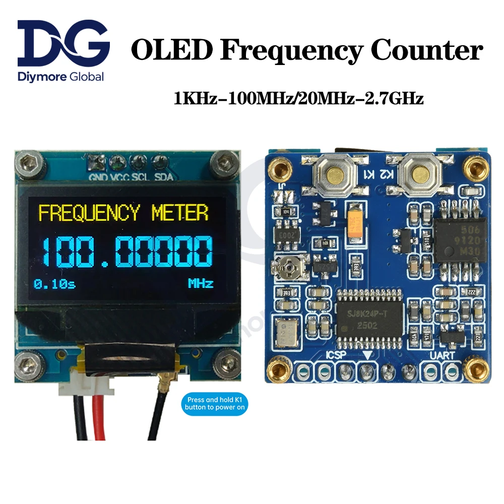 0.96Inch OLED Frequency Counter 1kHz to 100MHz/20MHz-2.7GHz High-Precision Frequency Counter Measurement RF Signal Transceiver