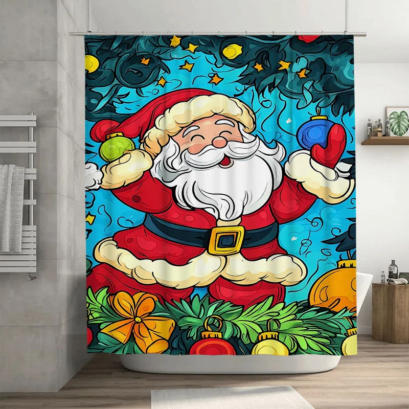 

Tuniu Праздничный Санта-Клаус Рождественский комплект занавесок для душа Водонепроницаемый праздничный декор для ванной комнаты Веселый двусторонний милый праздничный подарок Идея X