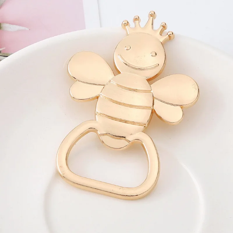 1PCS X New Creative Baby Shower Favors Little Bee Design Gold Bottle Opener in Elegant Gift Box Newborn Birthday Party Giveaways