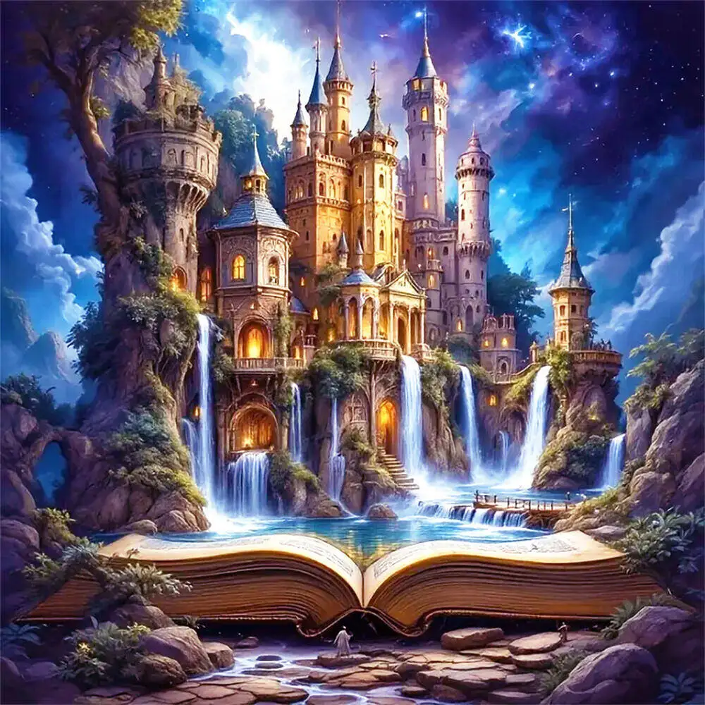 Diamant Malerei Schloss Strass Mosaik Wasserfall Bild Diamant Stickerei Buch Landschaft Wand Kunst
