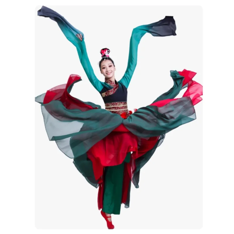 

Traditional Chinese Folk Dance Costume Female Yangko Dance Wear Adult Elegant Embroidery Fan Dance Performance Practice Clothes