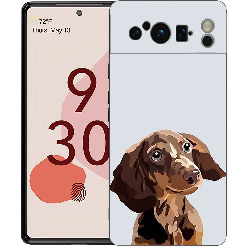 Phone Case For Google Pixel 9 8 8A 7 7A 6 Pro XL 6A 5G Black Soft Shockproof Back Cover TPU Shell Dachshund Sausage Dog