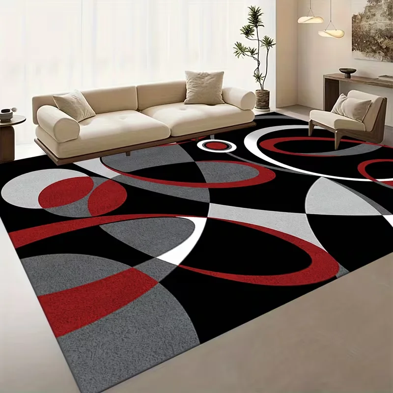 Modern Brown Geometric Area Rug Neutral Circle Striped Print Soft Floor Mat Minimalist Abstract Carpet For Living Room Bedroom