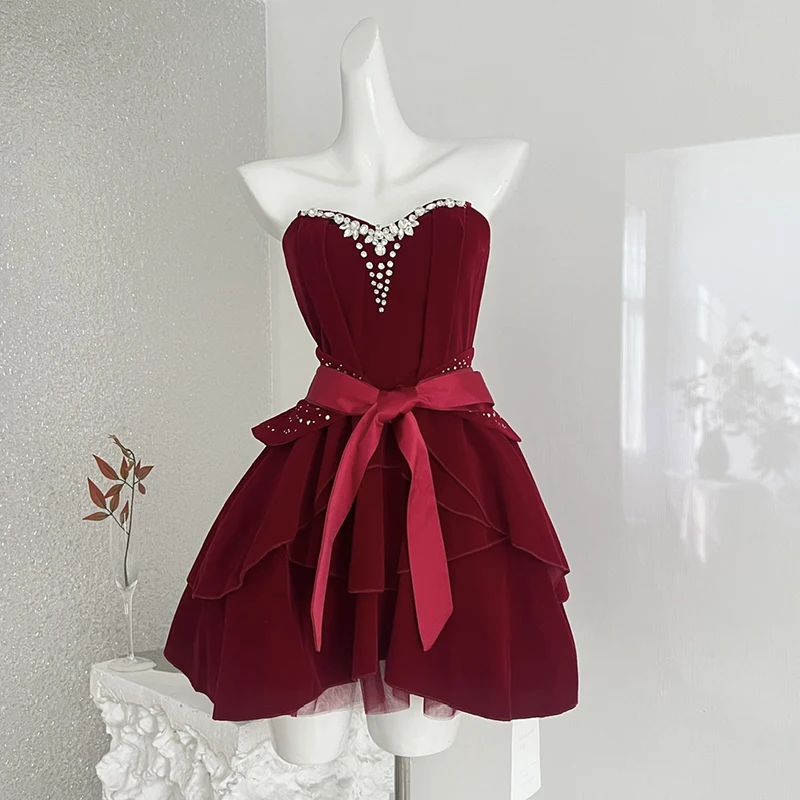 Fora do ombro mini vestido feminino vintage cintura elegante sem mangas vestidos femininos primavera uma linha casual retro vestido de baile