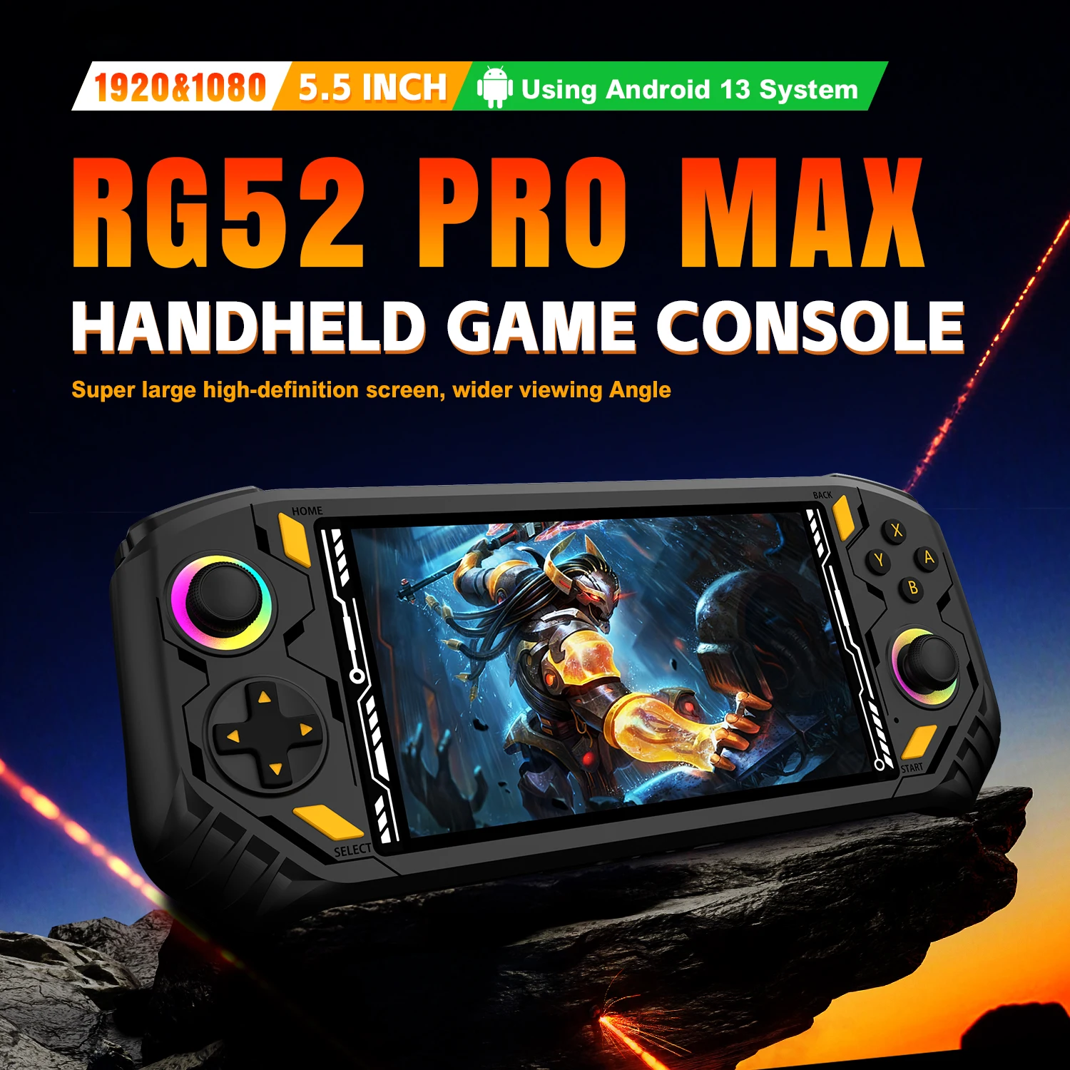 

AISLPC RG52 Pro Max Handheld Game Console 5.5" Screen 8G+128G EMMC Android 13 WIFI Bluetooth Horizontal Screen Game Console